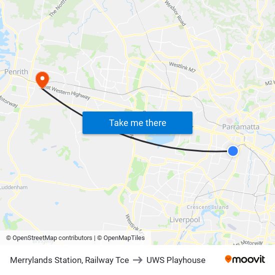 Merrylands Station, Railway Tce to UWS Playhouse map