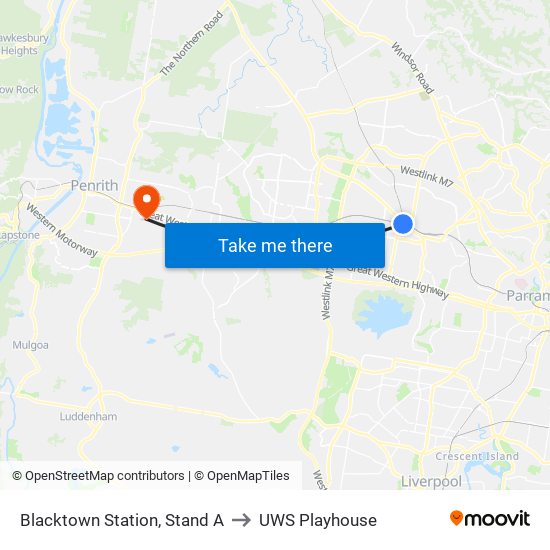 Blacktown Station, Stand A to UWS Playhouse map