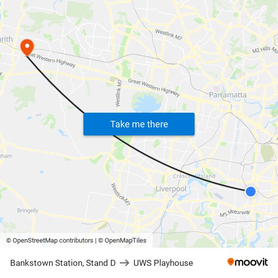 Bankstown Station, Stand D to UWS Playhouse map