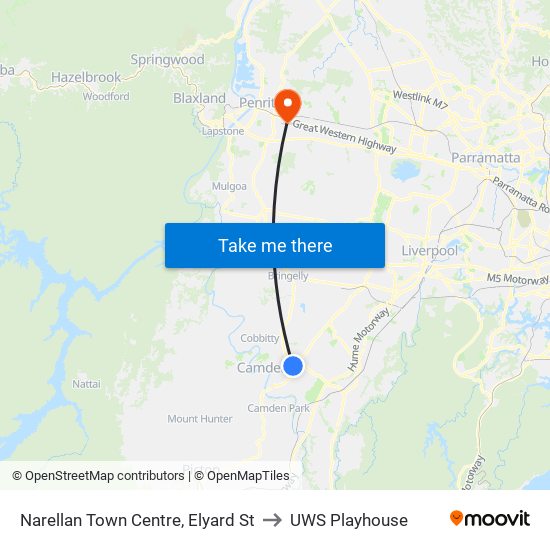 Narellan Town Centre, Elyard St to UWS Playhouse map