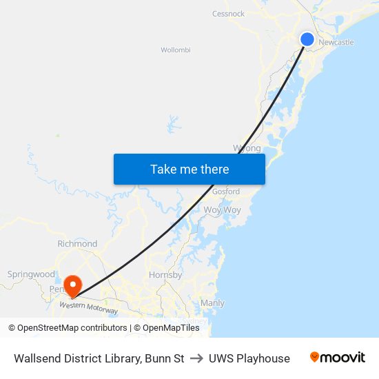 Wallsend District Library, Bunn St to UWS Playhouse map