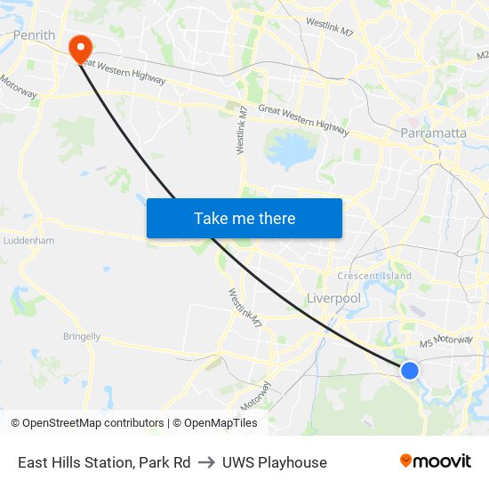 East Hills Station, Park Rd to UWS Playhouse map