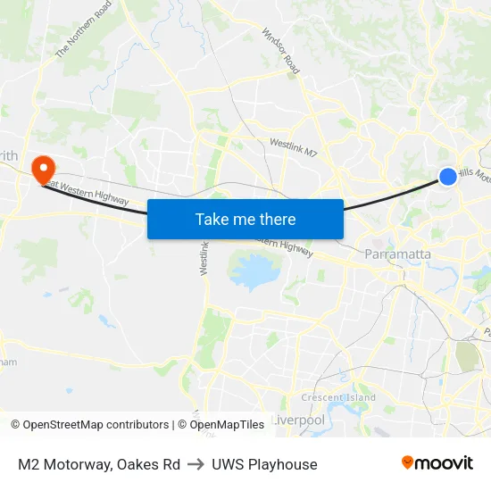 M2 Motorway, Oakes Rd to UWS Playhouse map