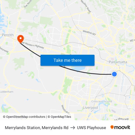 Merrylands Station, Merrylands Rd to UWS Playhouse map