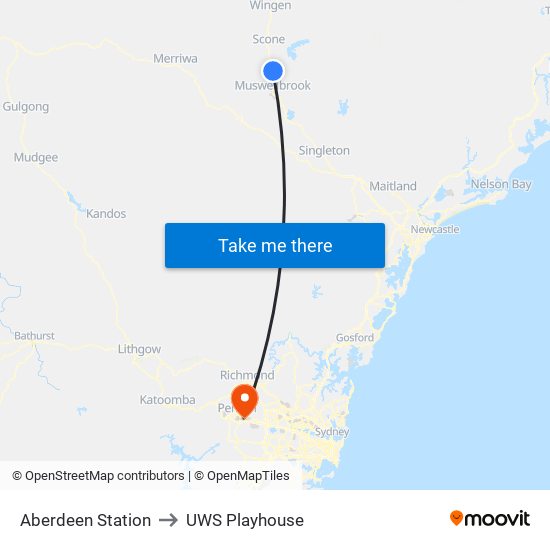 Aberdeen Station to UWS Playhouse map