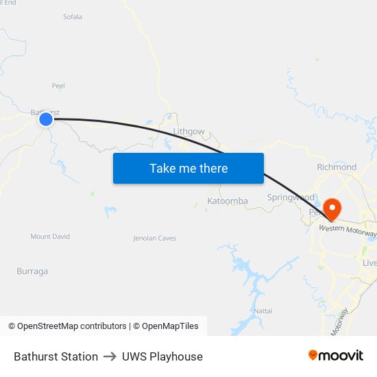 Bathurst Station to UWS Playhouse map