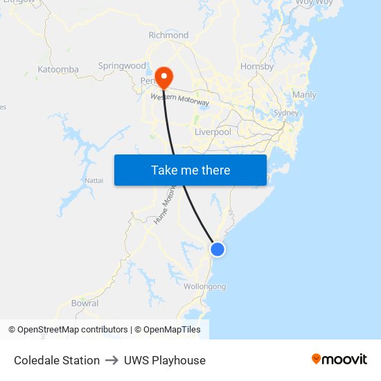 Coledale Station to UWS Playhouse map