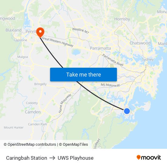 Caringbah Station to UWS Playhouse map