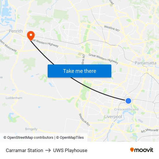 Carramar Station to UWS Playhouse map