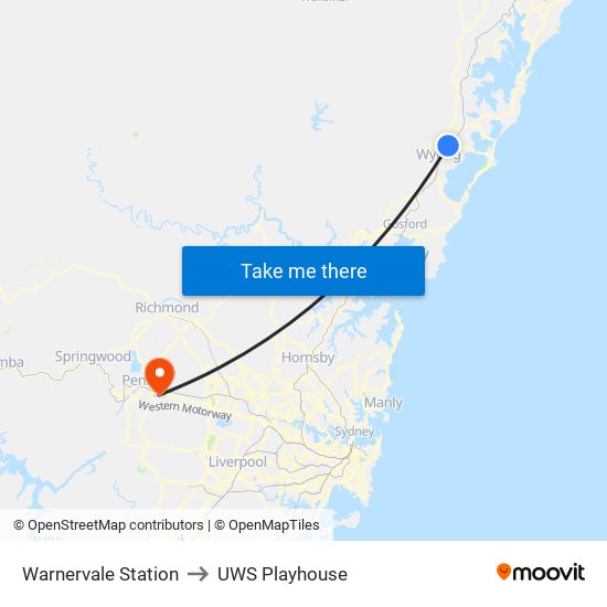 Warnervale Station to UWS Playhouse map