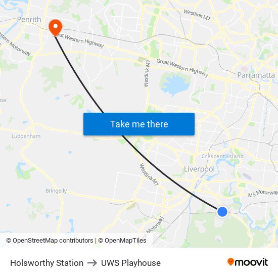 Holsworthy Station to UWS Playhouse map
