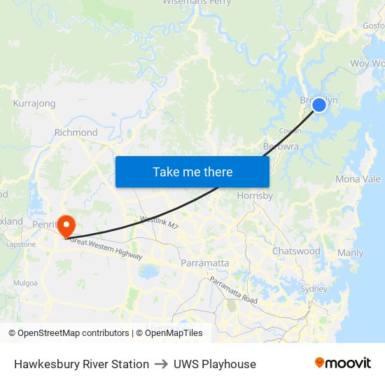 Hawkesbury River Station to UWS Playhouse map