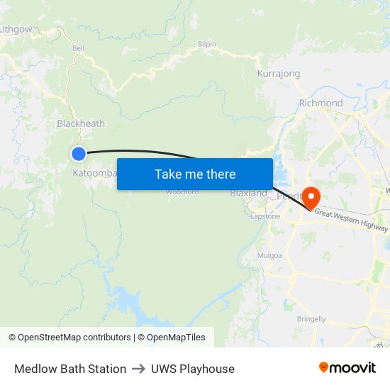 Medlow Bath Station to UWS Playhouse map