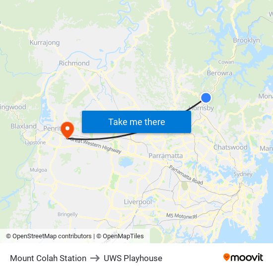 Mount Colah Station to UWS Playhouse map