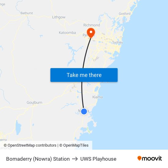 Bomaderry (Nowra) Station to UWS Playhouse map