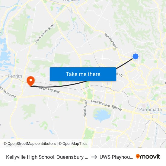 Kellyville High School, Queensbury Ave to UWS Playhouse map