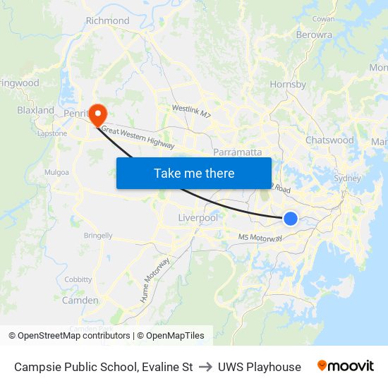 Campsie Public School, Evaline St to UWS Playhouse map