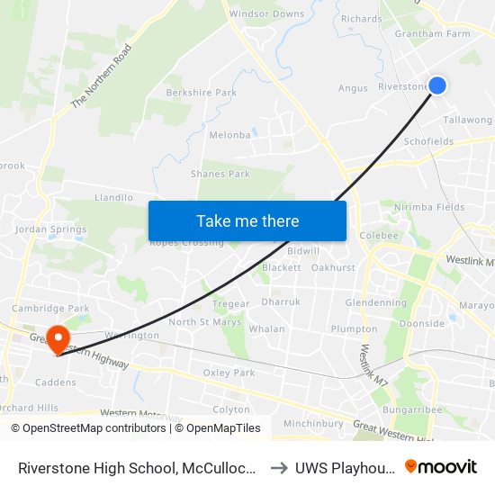 Riverstone High School, McCulloch St to UWS Playhouse map