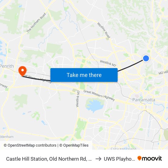 Castle Hill Station, Old Northern Rd, Stand A to UWS Playhouse map