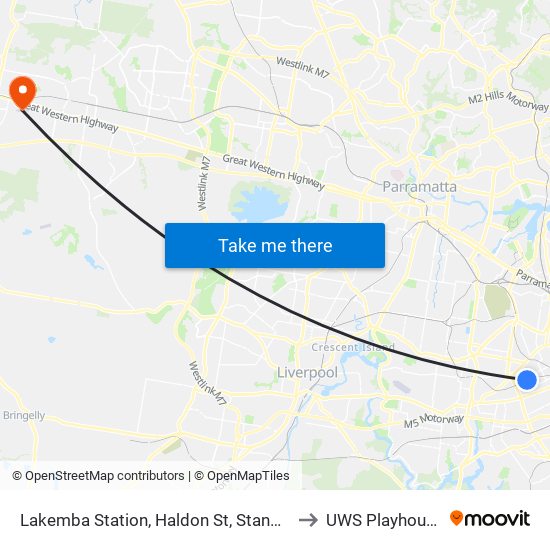 Lakemba Station, Haldon St, Stand A to UWS Playhouse map