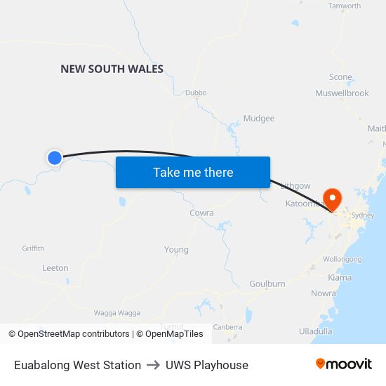 Euabalong West Station to UWS Playhouse map