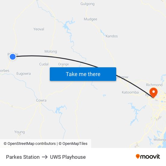 Parkes Station to UWS Playhouse map