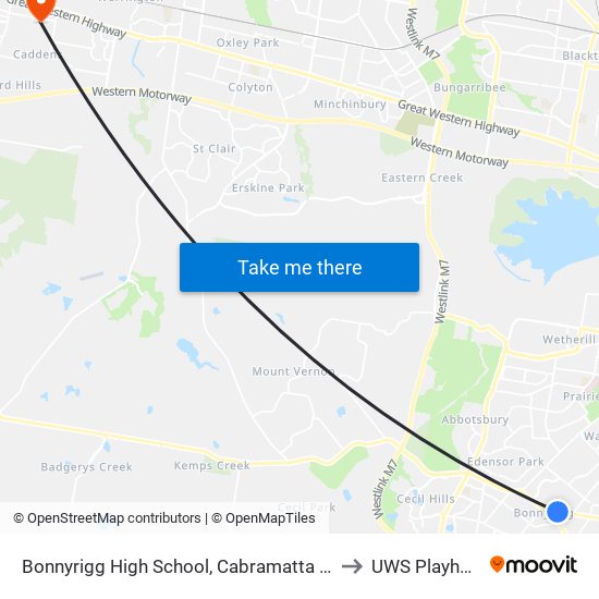 Bonnyrigg High School, Cabramatta Rd West to UWS Playhouse map