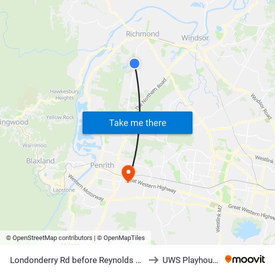 Londonderry Rd before Reynolds Rd to UWS Playhouse map