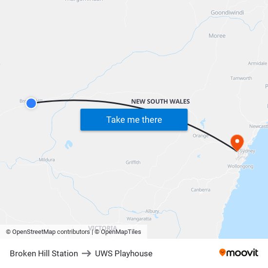 Broken Hill Station to UWS Playhouse map