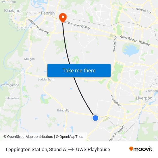 Leppington Station, Stand A to UWS Playhouse map