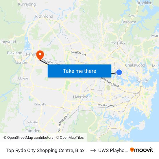 Top Ryde City Shopping Centre, Blaxland Rd to UWS Playhouse map