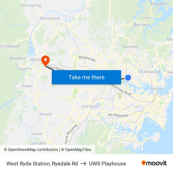 West Ryde Station, Ryedale Rd to UWS Playhouse map