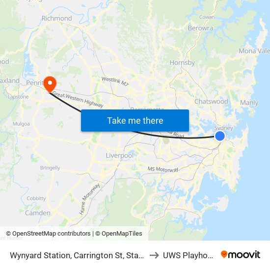 Wynyard Station, Carrington St, Stand C to UWS Playhouse map