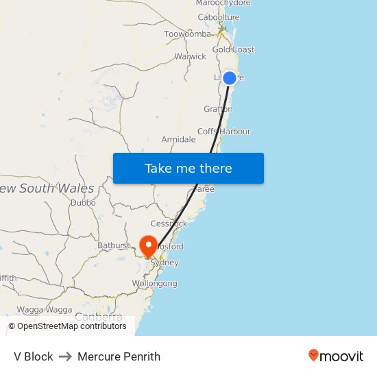 V Block to Mercure Penrith map