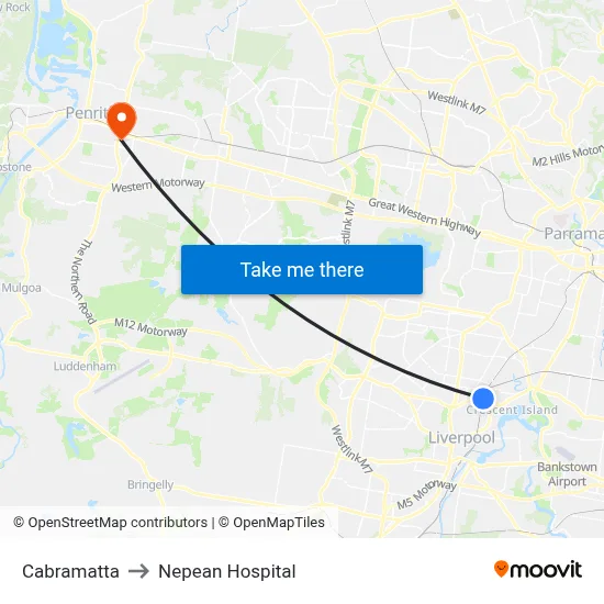 Cabramatta to Nepean Hospital map