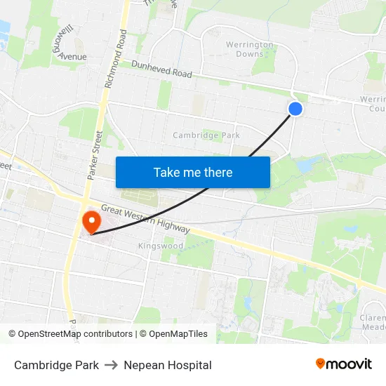 Cambridge Park to Nepean Hospital map