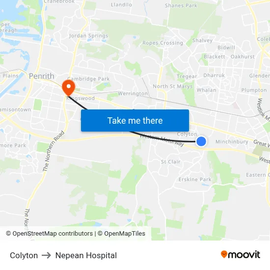 Colyton to Nepean Hospital map