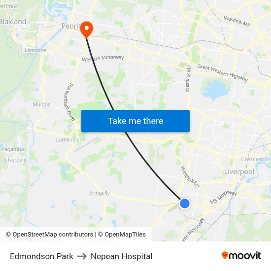 Edmondson Park to Nepean Hospital map
