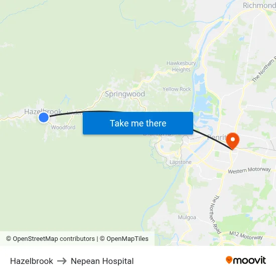 Hazelbrook to Nepean Hospital map