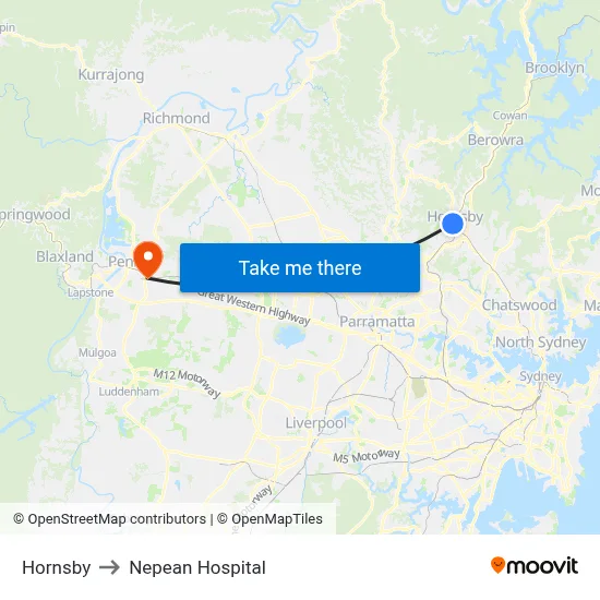 Hornsby to Nepean Hospital map