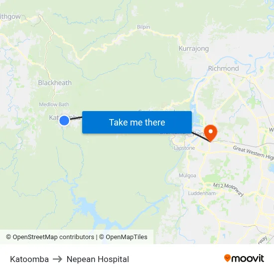 Katoomba to Nepean Hospital map
