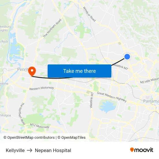 Kellyville to Nepean Hospital map