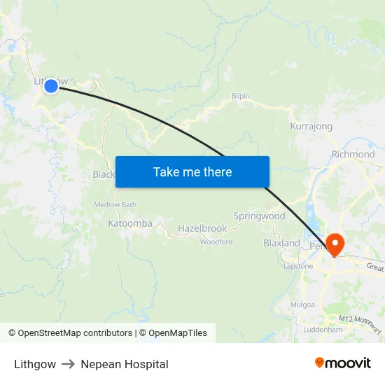 Lithgow to Nepean Hospital map