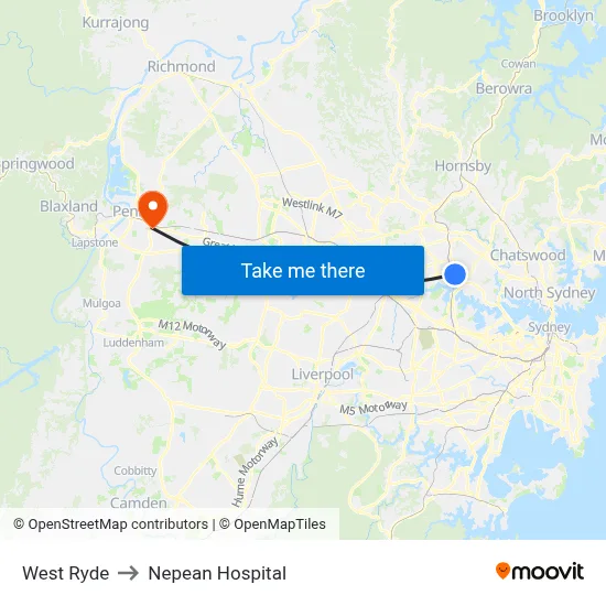West Ryde to Nepean Hospital map