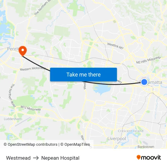 Westmead to Nepean Hospital map
