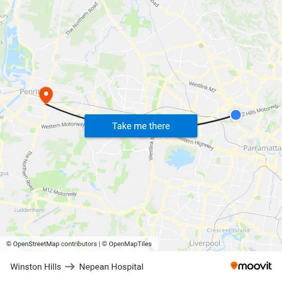 Winston Hills to Nepean Hospital map