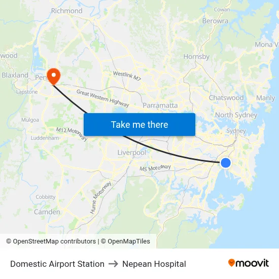 Domestic Airport Station to Nepean Hospital map