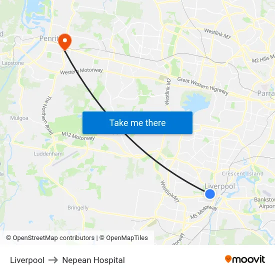 Liverpool to Nepean Hospital map