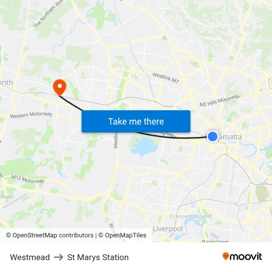 Westmead to St Marys Station map