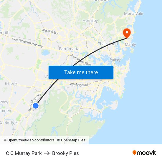 C C Murray Park to Brooky Pies map